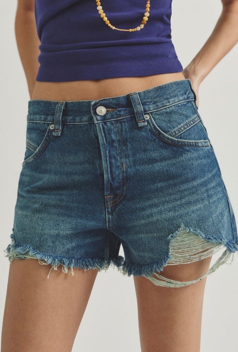 NWT Free People Now or Never Distressed Denim Shorts, Size 27/US Size 4